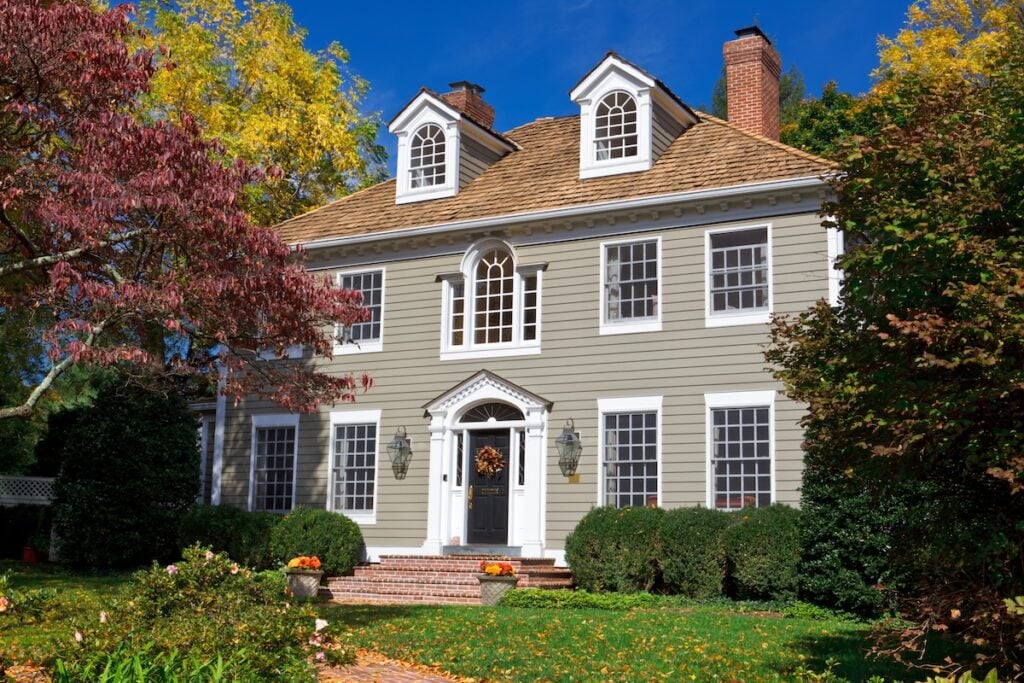 Suburban Maryland Single Family House Home Georgian Colonial Revival Autumn