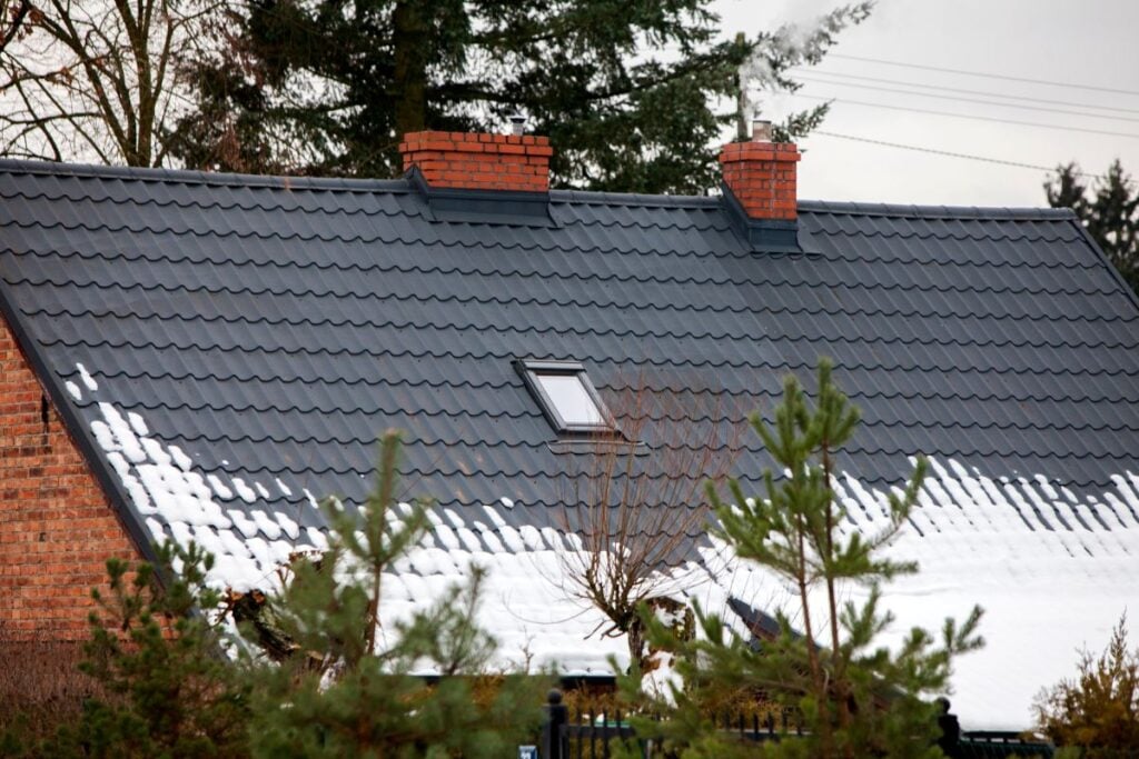 ice and water shield roof snow on metal tiles roof
