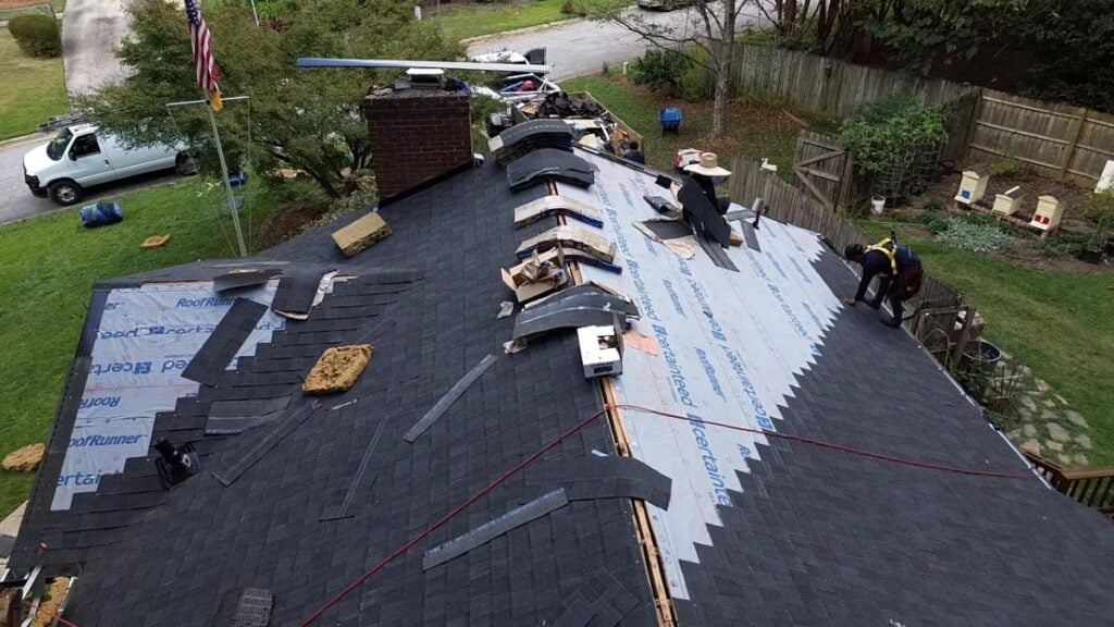 ice and water shield roof workers repairing shingle roof Barkley-Jensen project