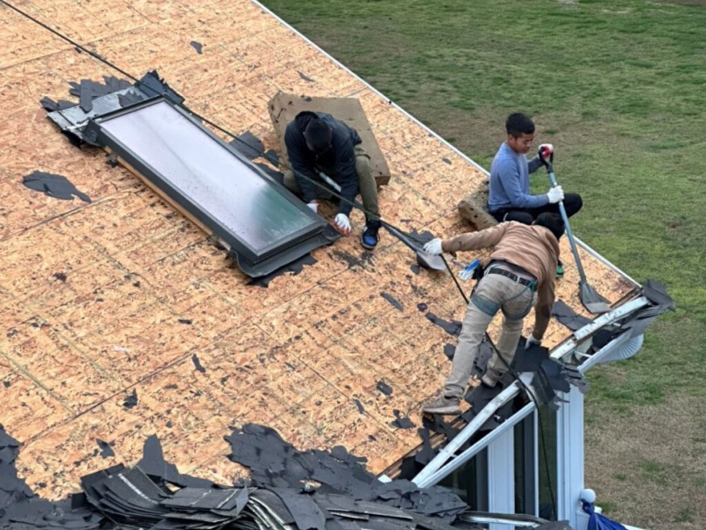 roof leak detection roof replacement Berkley Jensen workers