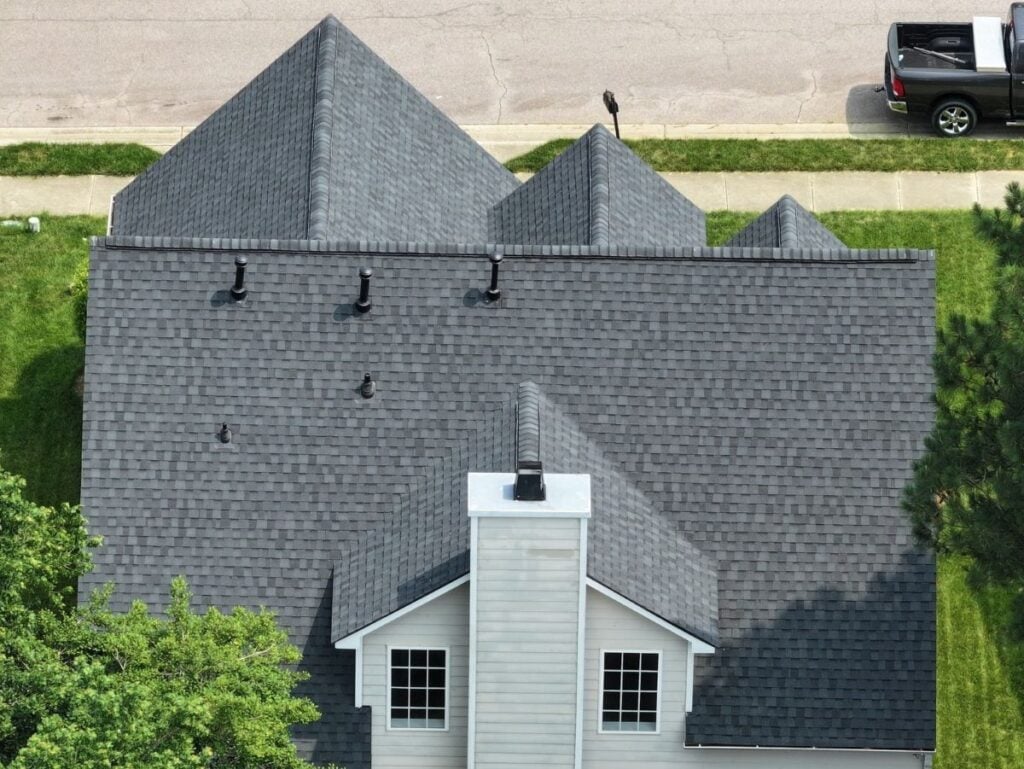 Dark grey shingle roof