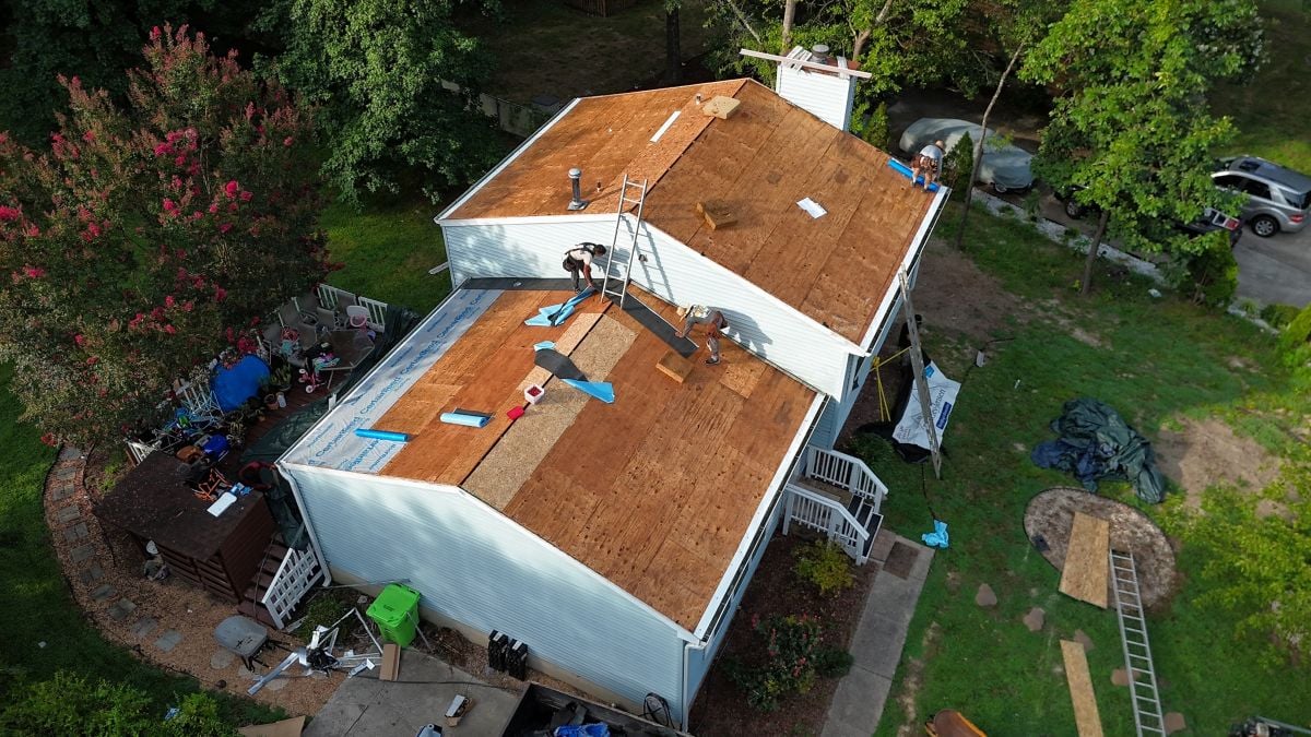 Roof replacement in progress