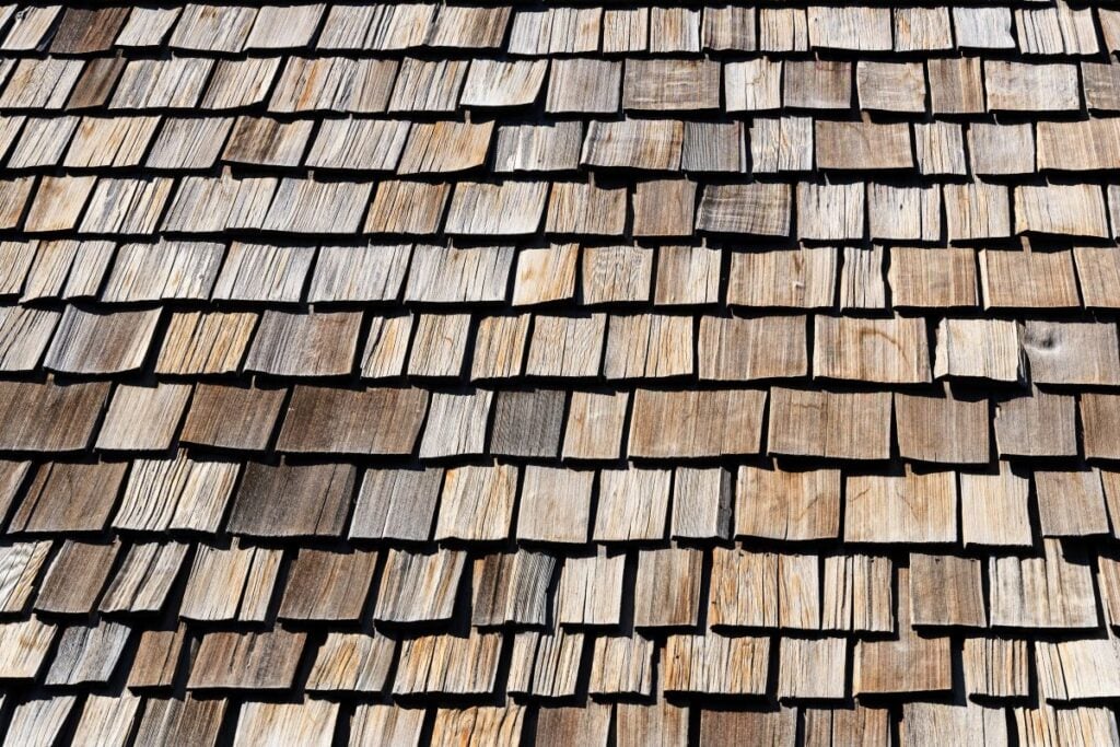 Old Weathered And Cracking Wooden Shingle Roof