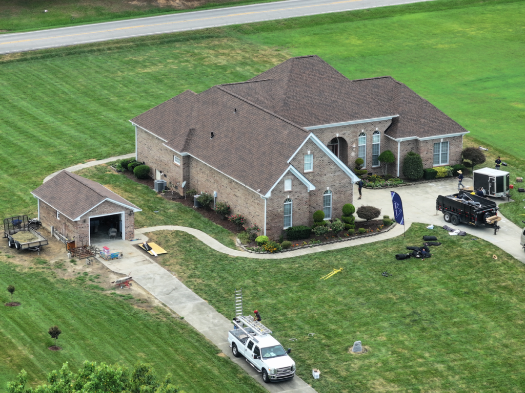 aerial view of barkley jensen roofing and restoration full replacement